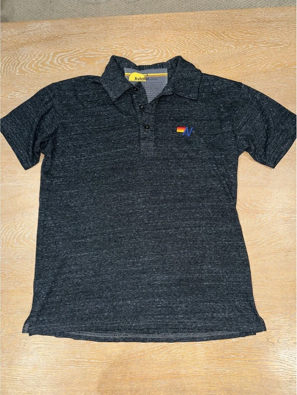 Aviator Nation Mens Small Charcoal Gray Short Sleeve Polo Made in USA